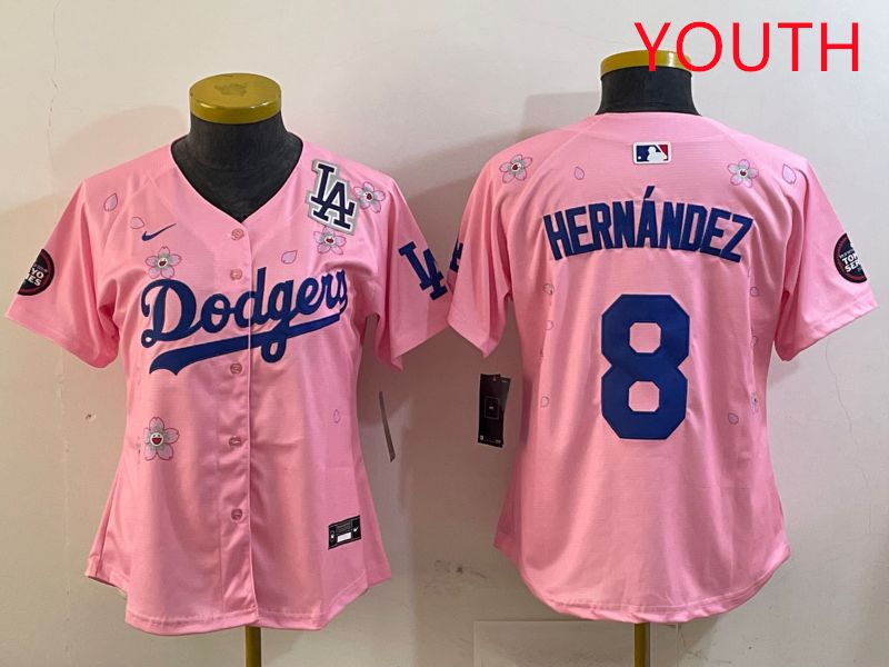 Youth Los Angeles Dodgers 8 Hernandez Pink Sakura Edition 2025 Nike MLB Jersey style 5